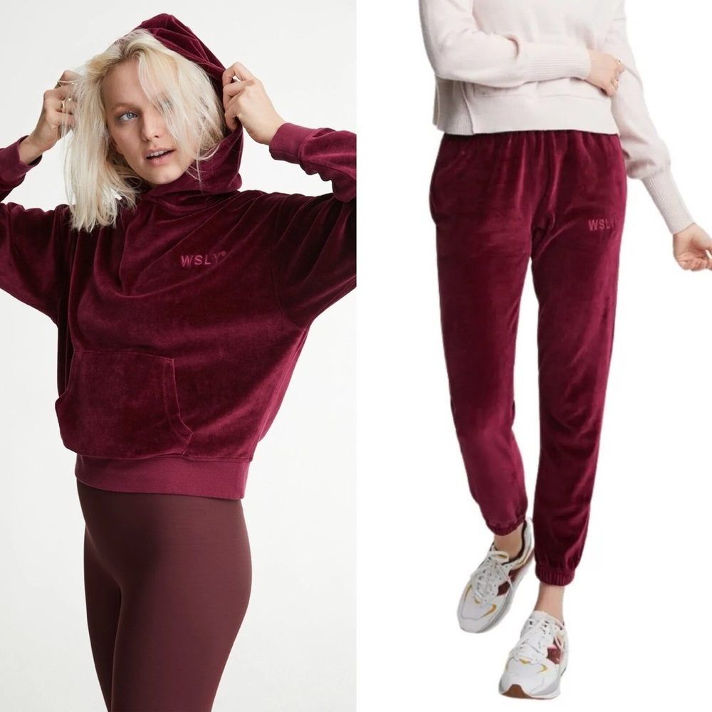 WSLY Maroon / Deep Red / Bordeaux Velvet Track Pants